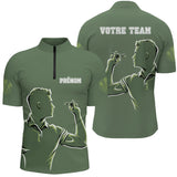 Polo Fléchettes Vert Sauge - Personnalisé Équipe & Prénom - Polo Zippé Homme