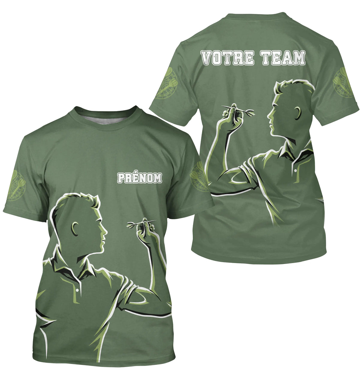 Polo Fléchettes Vert Sauge - Personnalisé Équipe & Prénom - T-Shirt Homme
