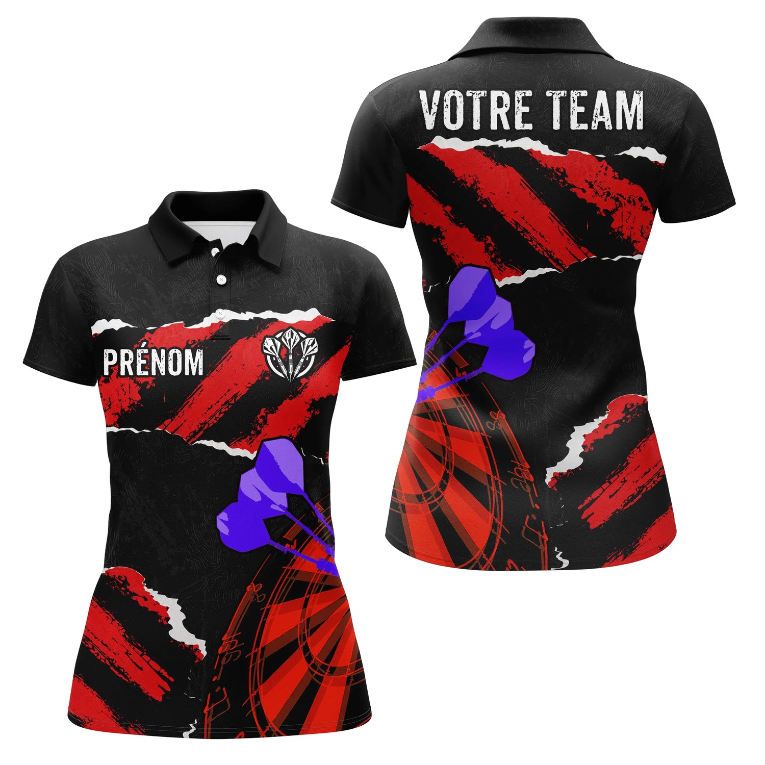 Polo Fléchettes Violettes Personnalisé - Design Grunge Rouge - Polo Femme