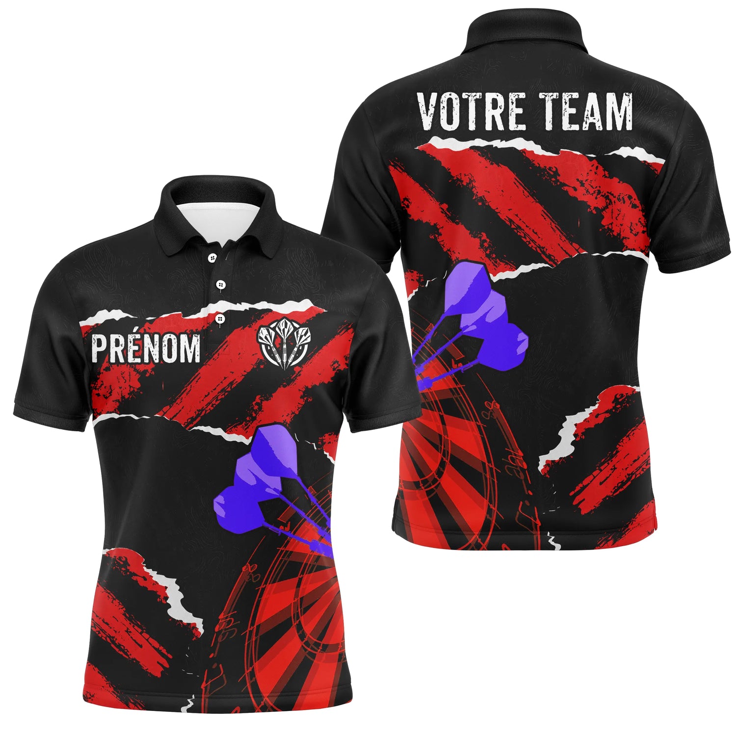 Polo Fléchettes Violettes Personnalisé - Design Grunge Rouge - Polo Homme