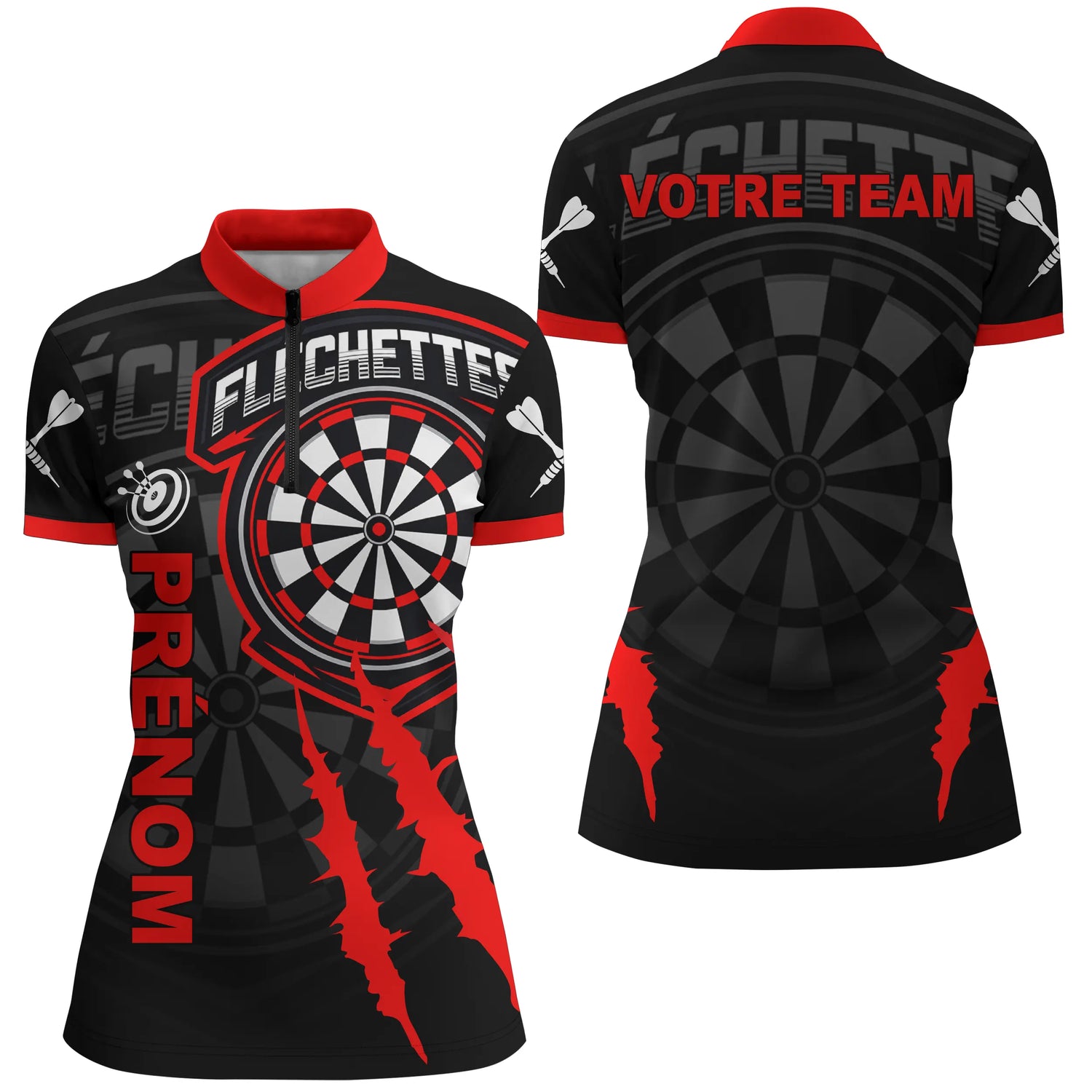 Polo Fléchettes Élégance Noir & Rouge - Style Sport Personnalisé - Polo Zippé Femme