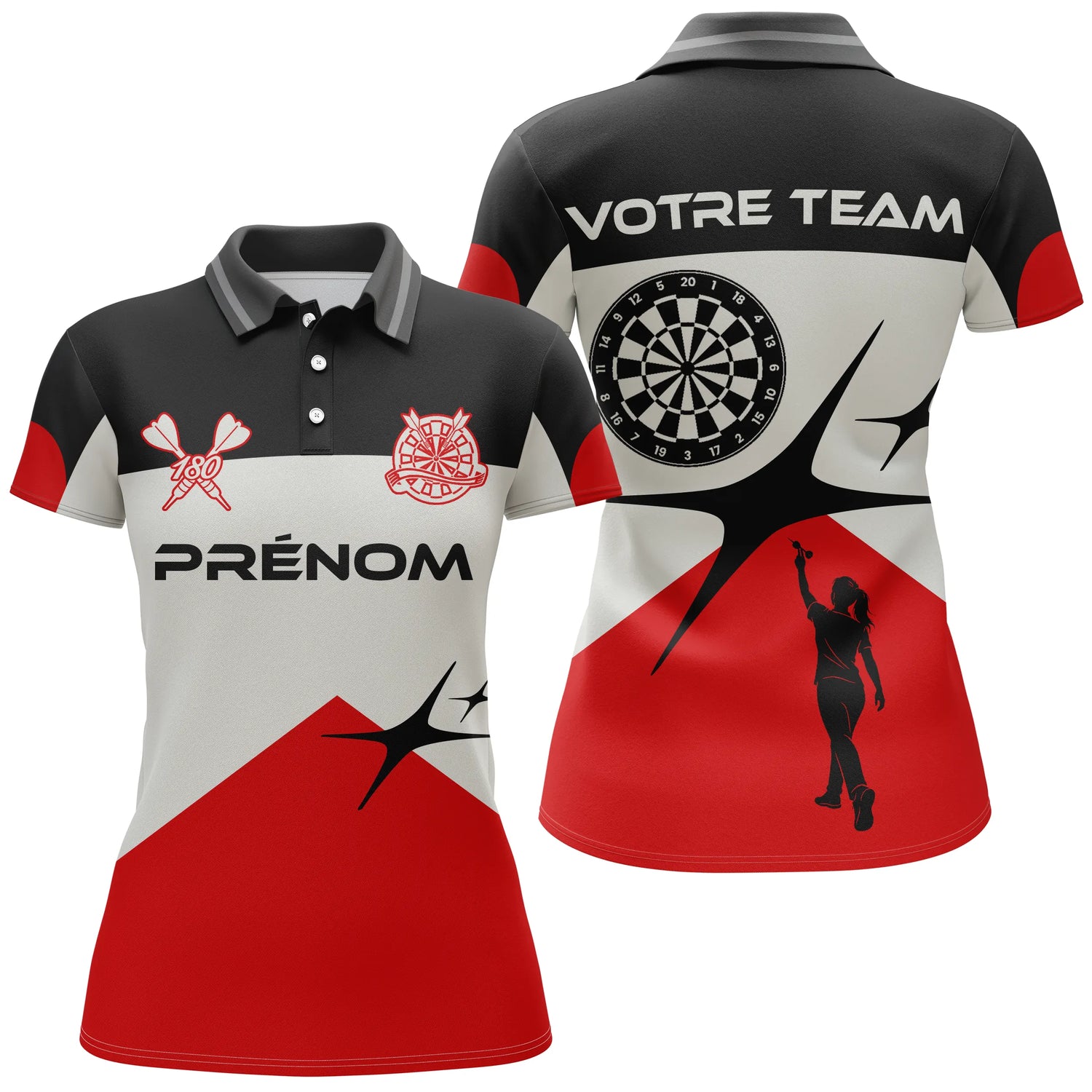 Polo Fléchettes Élite Noir Rouge - Style Tournoi Personnalisé - Polo Femme