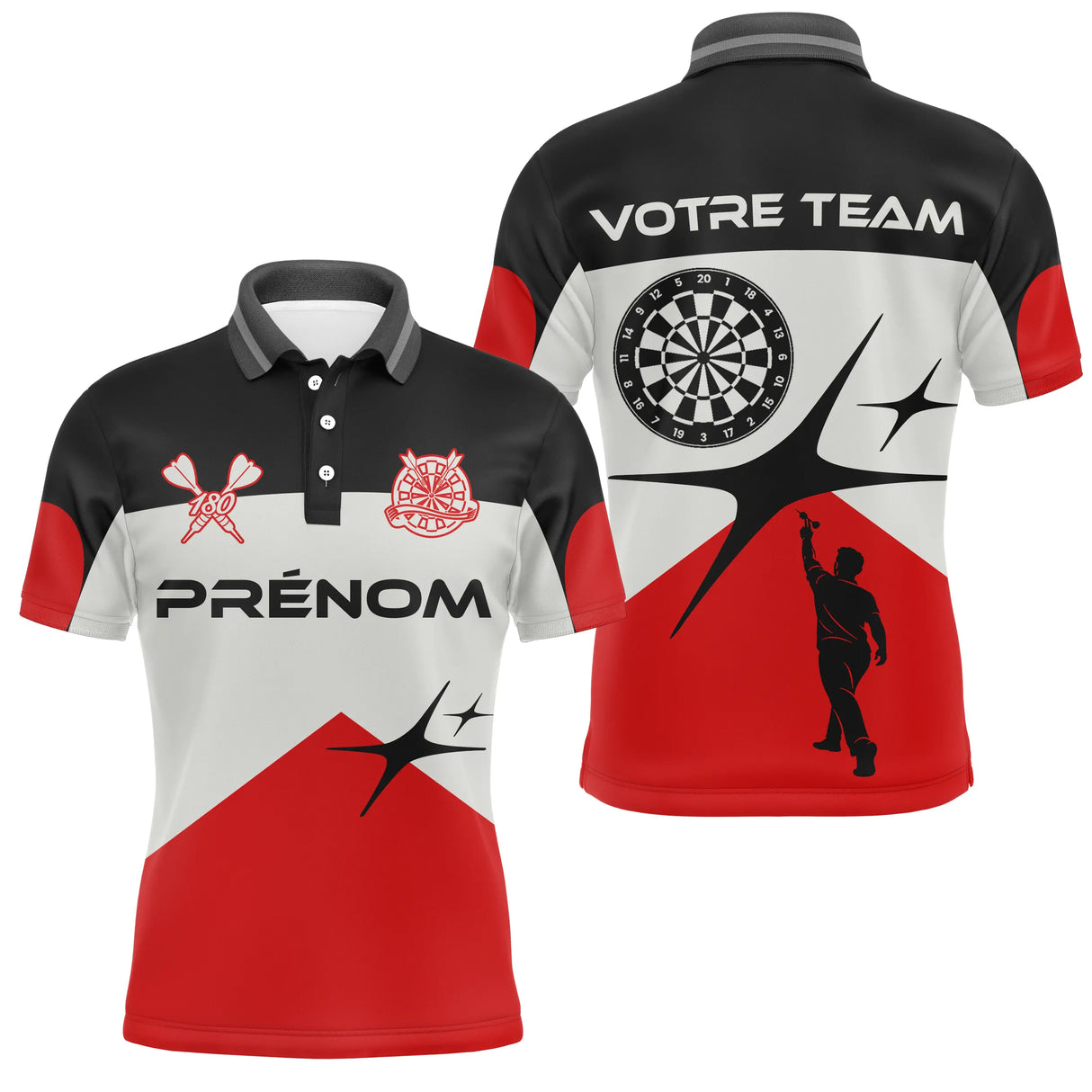 Polo Fléchettes Élite Noir Rouge - Style Tournoi Personnalisé - Polo Homme