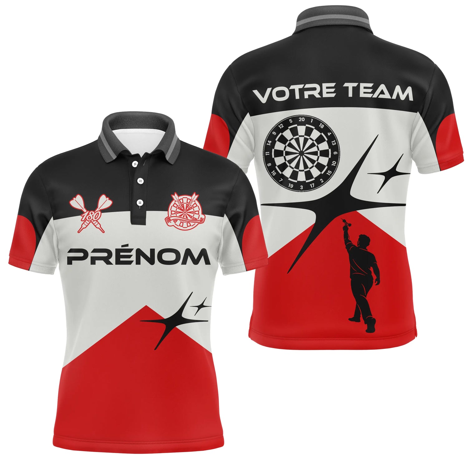 Polo Fléchettes Élite Noir Rouge - Style Tournoi Personnalisé - Polo Homme