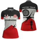 Polo Fléchettes Élite Noir Rouge - Style Tournoi Personnalisé - Polo Zippé Femme