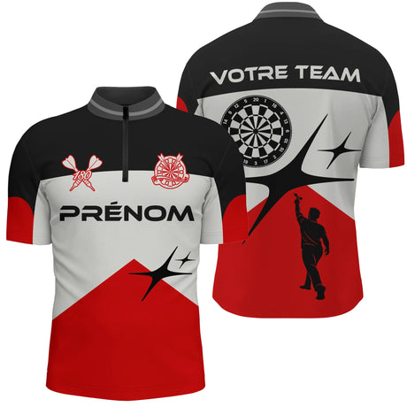 Polo Fléchettes Élite Noir Rouge - Style Tournoi Personnalisé - Polo Zippé Homme