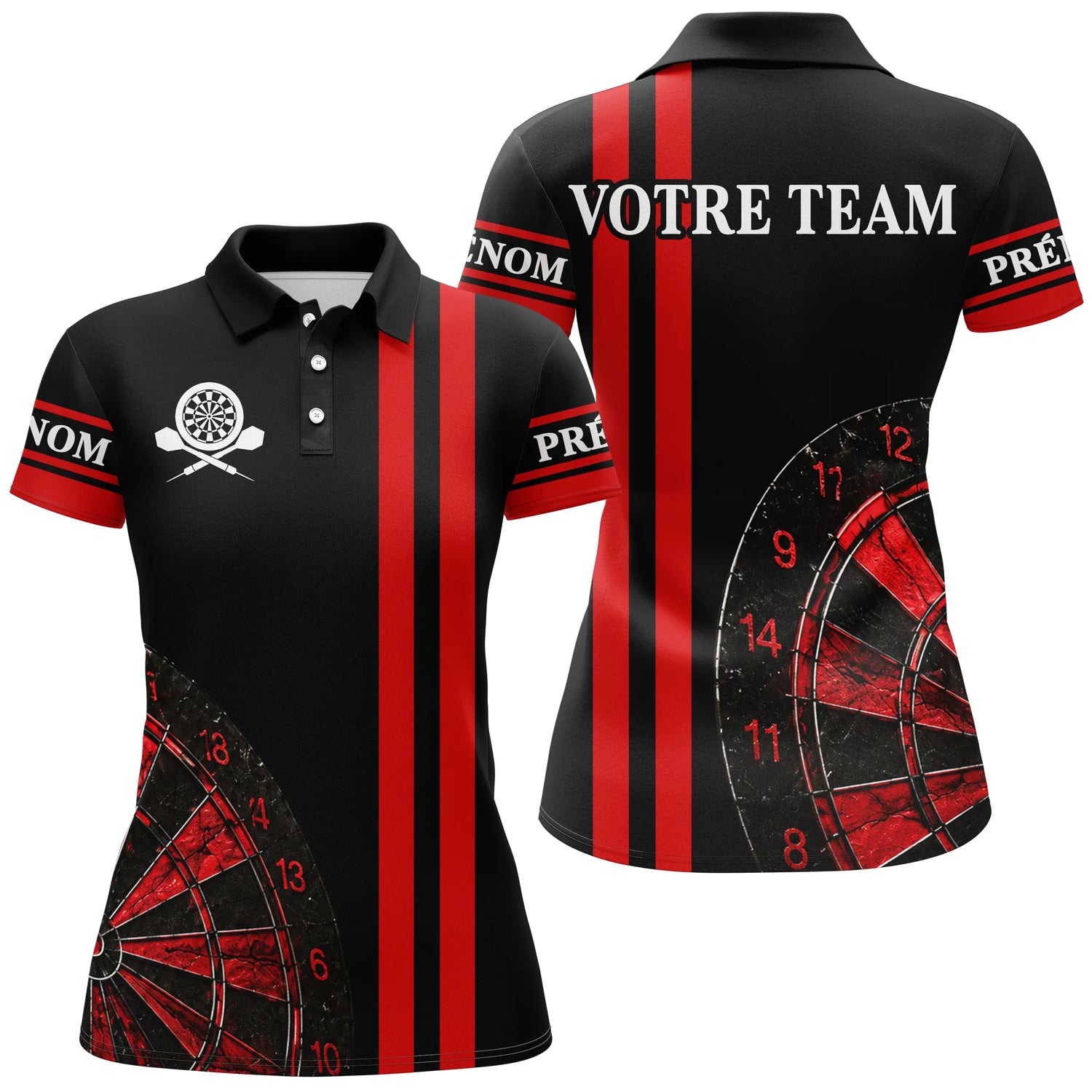 Polo Fléchettes Équipe & Club – Noir & Rouge Personnalisé - Polo Femme