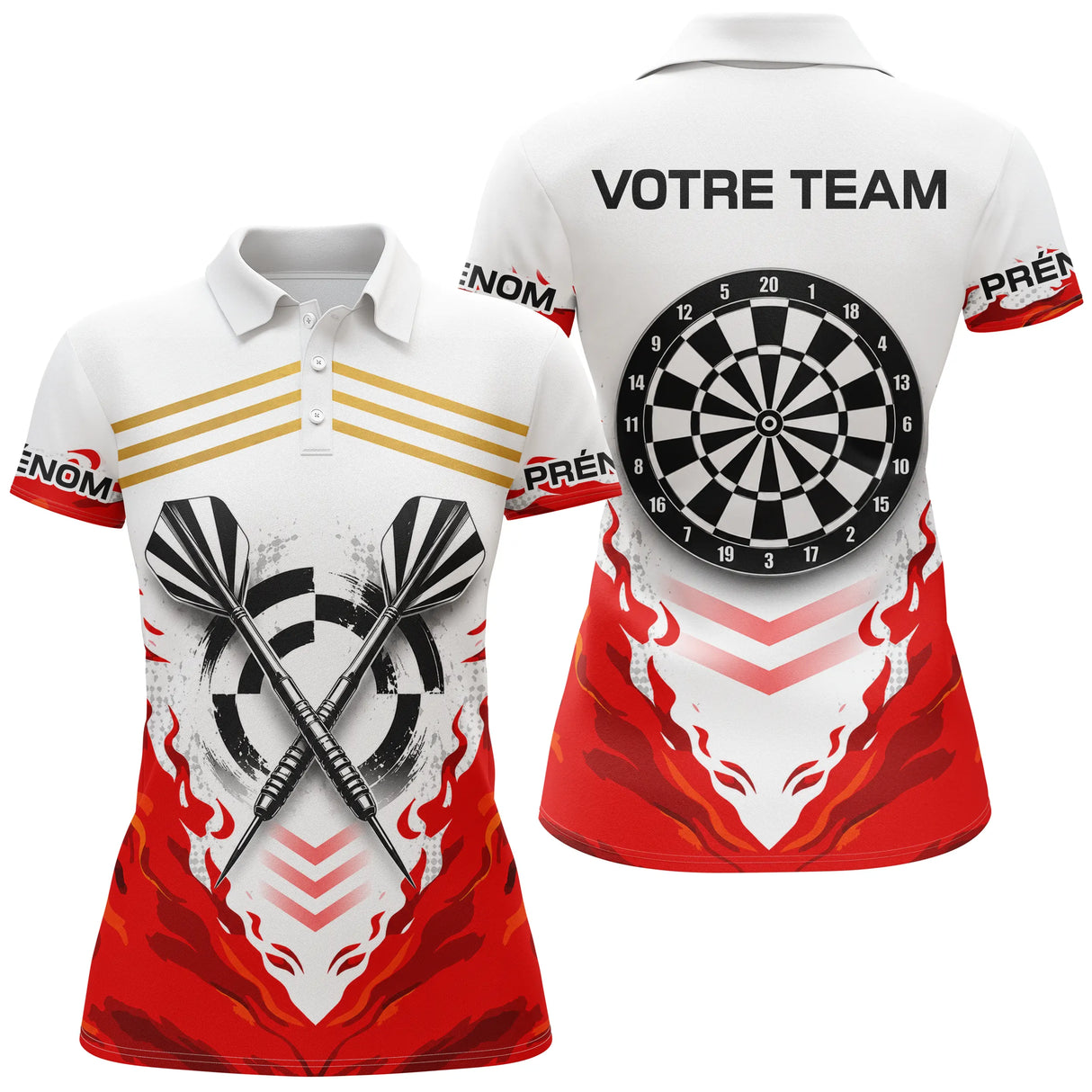 Polo Fléchettes Équipe Flamboyant - Rouge & Blanc Personnalisé - Polo Femme