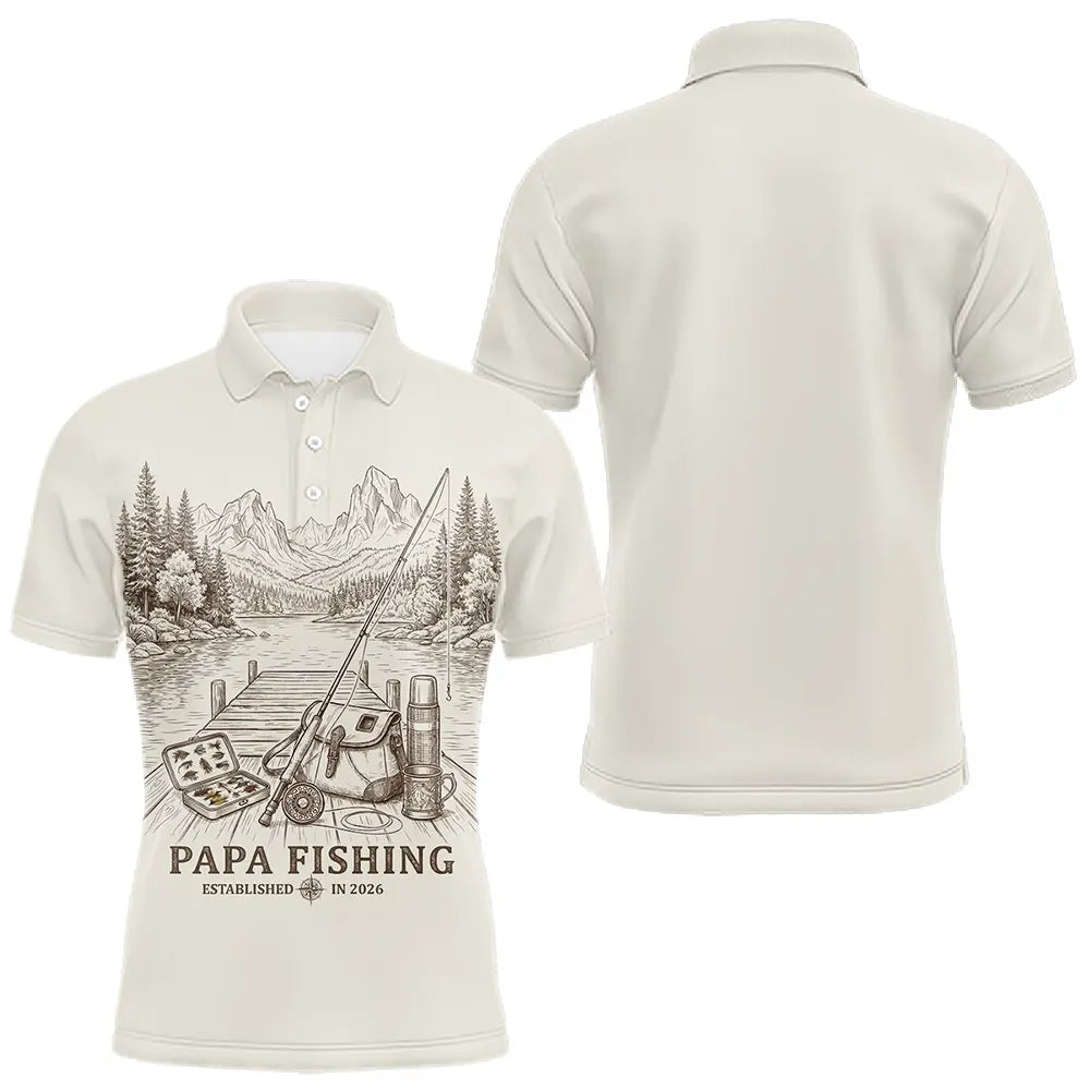 Polo Homme Papa Pêcheur Vintage - Sweat Beige Homme - Polo Homme