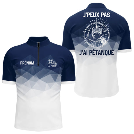 Polo J'Peux Pas, J'ai Pétanque Bleu – Prénom Personnalisé - Polo Zippé Homme