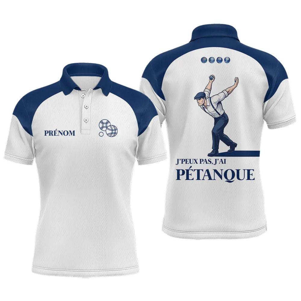 Polo J'peux Pas Pétanque Personnalisé - Bleu & Blanc - Polo Homme