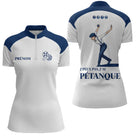 Polo J'peux Pas Pétanque Personnalisé - Bleu & Blanc - Polo Zippé Femme