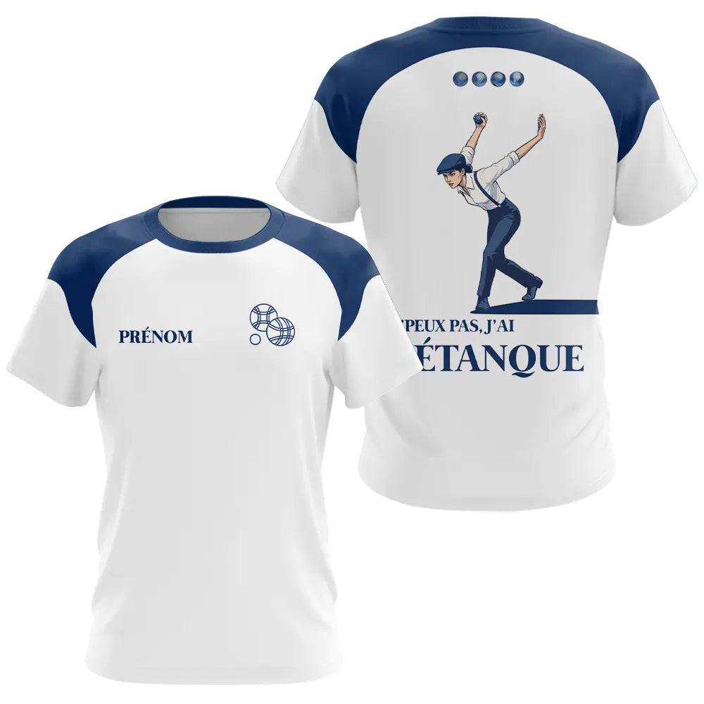 Polo J'peux Pas Pétanque Personnalisé - Bleu & Blanc - T-Shirt Femme