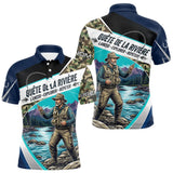 Polo Jersey Pêcheur Camo Bleu Personnalisable - Tenue Truite - Polo Homme