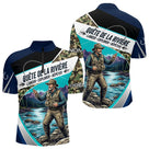 Polo Jersey Pêcheur Camo Bleu Personnalisable - Tenue Truite - Polo Zippé Homme