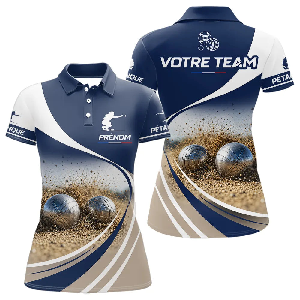 Polo Joueur Pétanque - Design Passion Marine Blanc - Polo Femme
