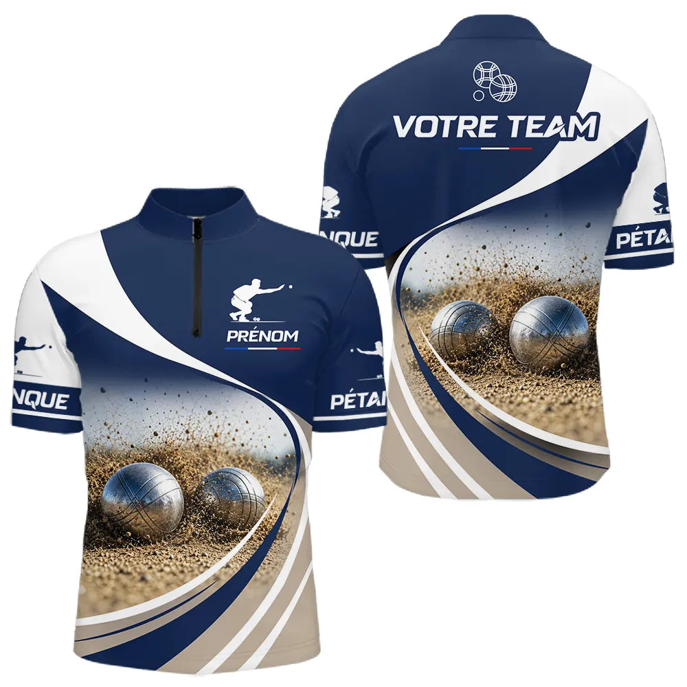 Polo Joueur Pétanque - Design Passion Marine Blanc - Polo Zippé Homme