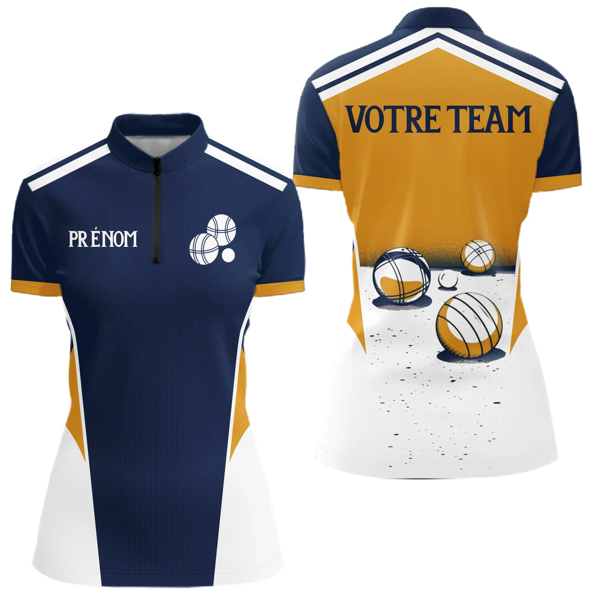 Polo Joueur Pétanque Bleu Marine - Boules Sportives - Polo Zippé Femme