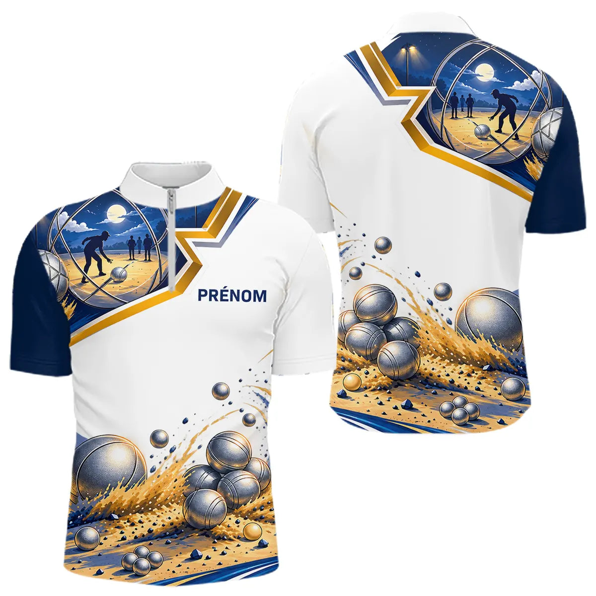 Polo Joueur Pétanque Bleu & Or – Style Passion Performance - Polo Zippé Homme