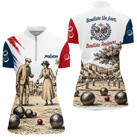 Polo Joueur Pétanque Bouliste - Style Vintage Homme Femme - Polo Zippé Femme