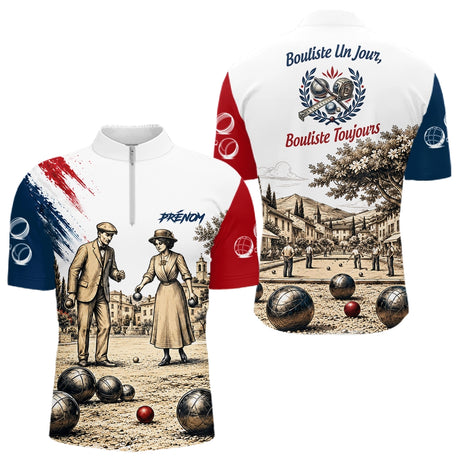 Polo Joueur Pétanque Bouliste - Style Vintage Homme Femme - Polo Zippé Homme