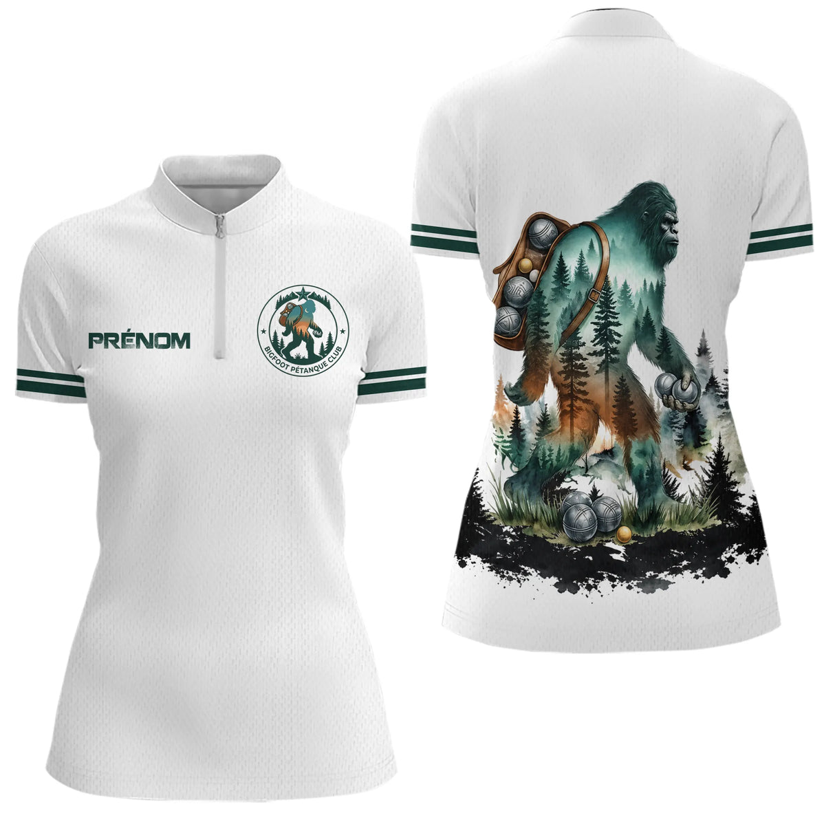 Polo Joueur Pétanque Club Blanc – Style Légende Bigfoot - Polo Zippé Femme