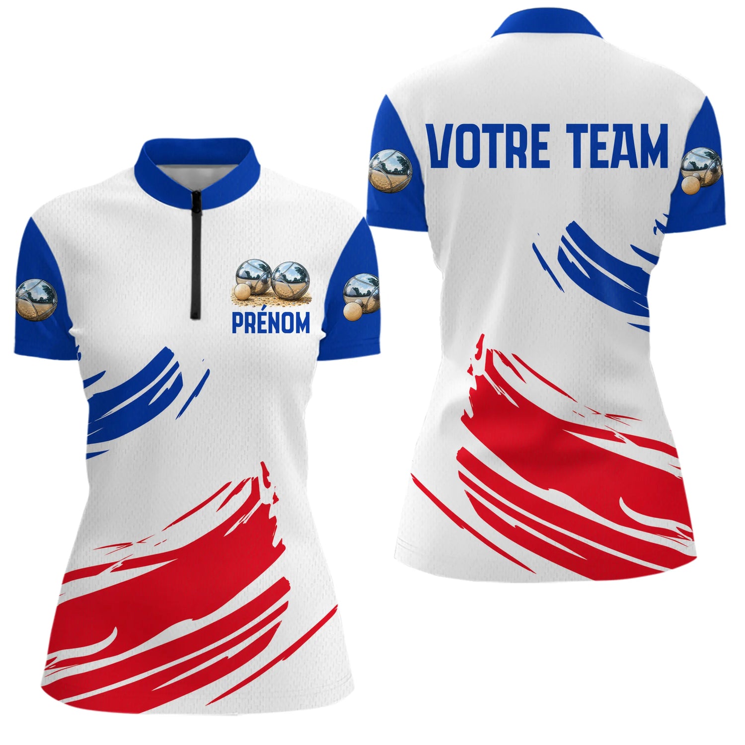 Polo Joueur Pétanque Français – Style Boules Tricolore - Polo Zippé Femme