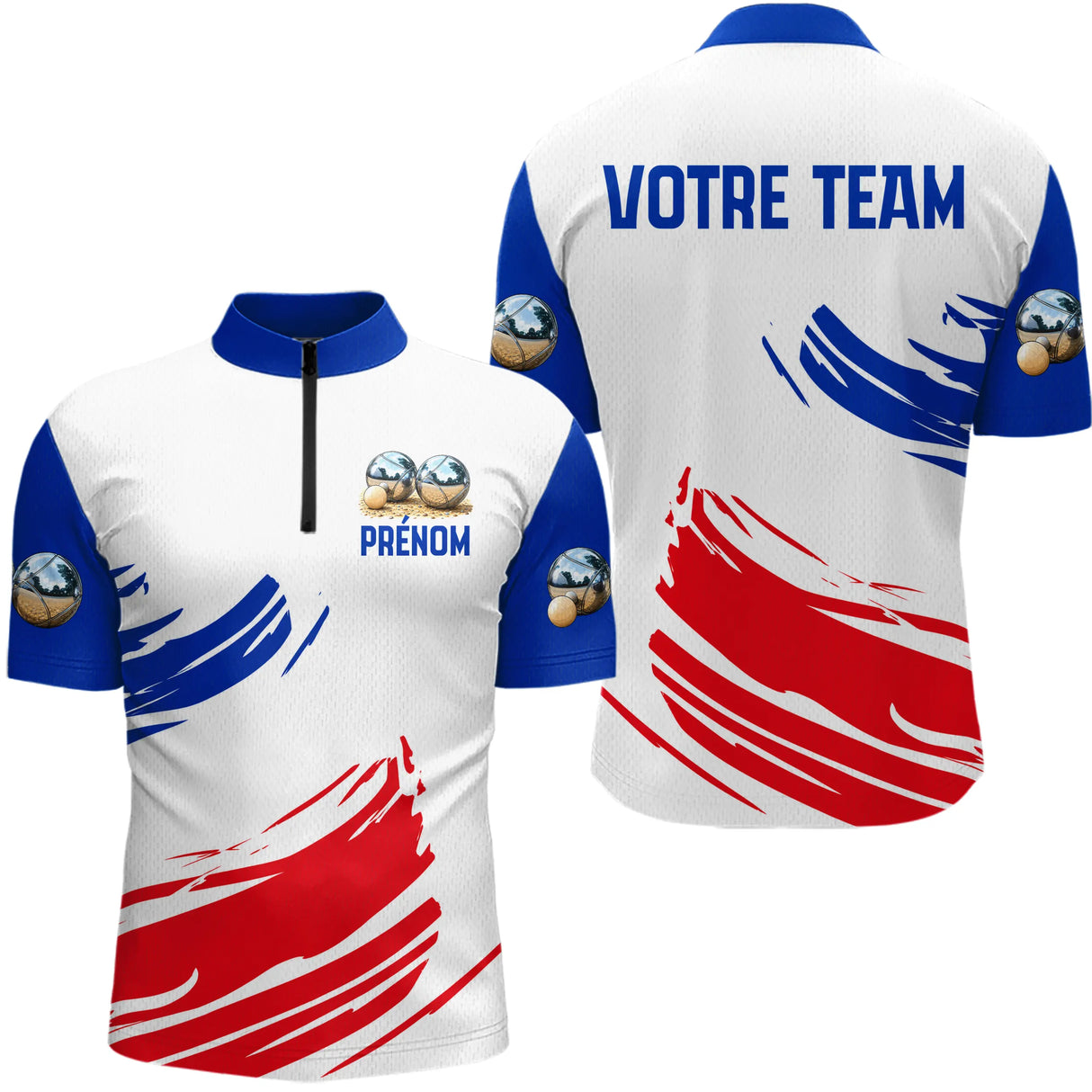 Polo Joueur Pétanque Français – Style Boules Tricolore - Polo Zippé Homme