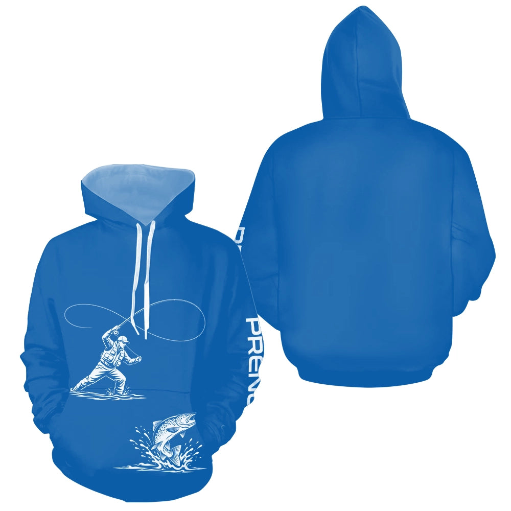 Polo Manches Longues Pêcheur à la Mouche & Truite - Bleu Personnalisé - Hoodie Homme