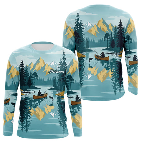 Polo Nature Pêche Canoe - Personnalisé Bleu Lac - Long Sleeves Homme