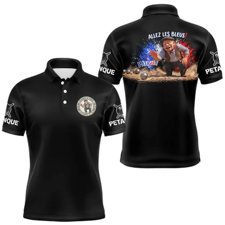 Polo Noir Pétanque Allez Les Bleus - Homme France - Polo Homme