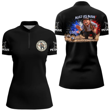 Polo Noir Pétanque Allez Les Bleus - Homme France - Polo Zippé Femme