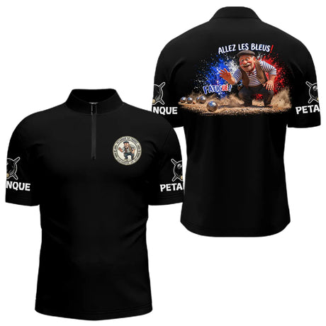 Polo Noir Pétanque Allez Les Bleus - Homme France - Polo Zippé Homme