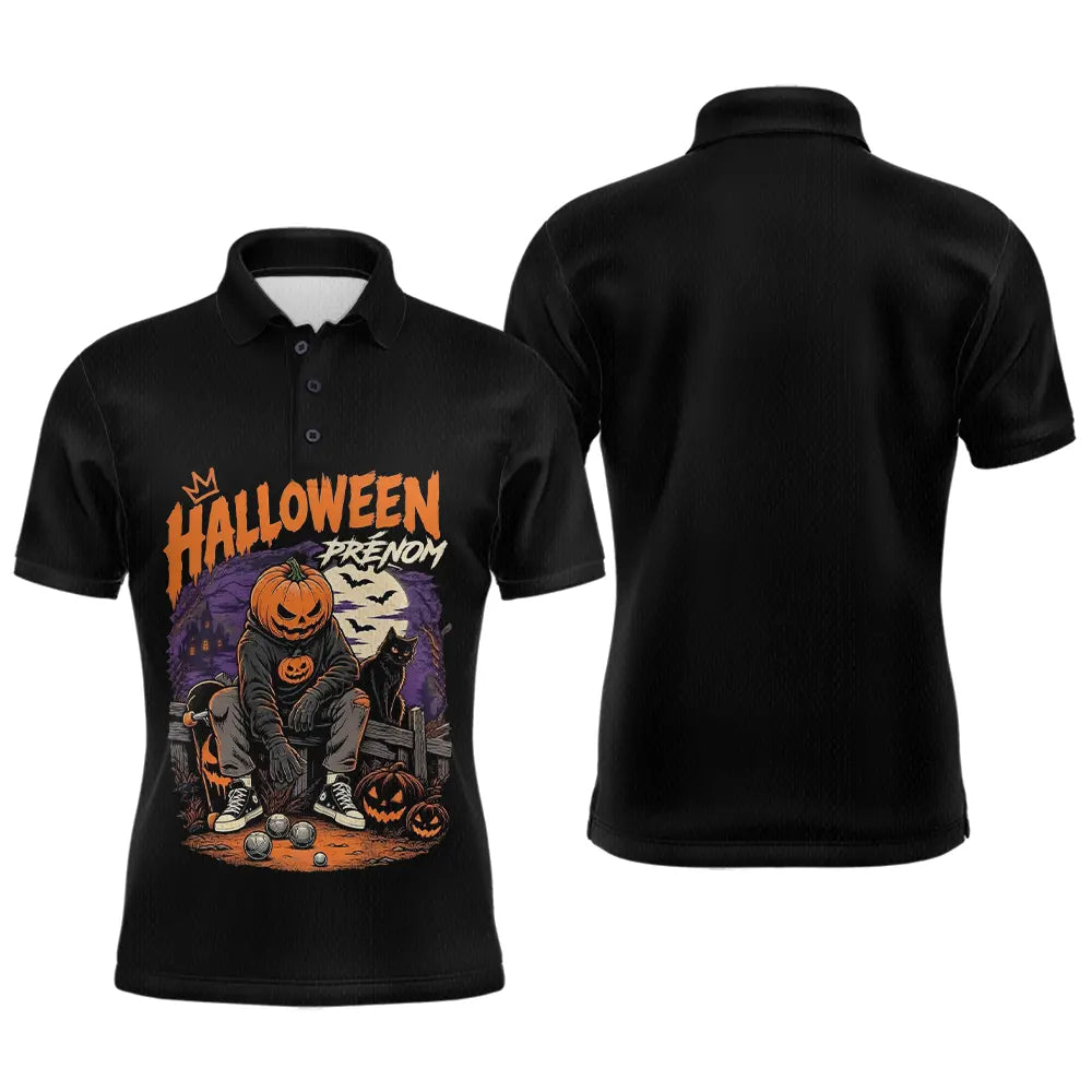 Polo Noir Pétanque Avec Prénom - Design Halloween Exclusif - Polo Homme