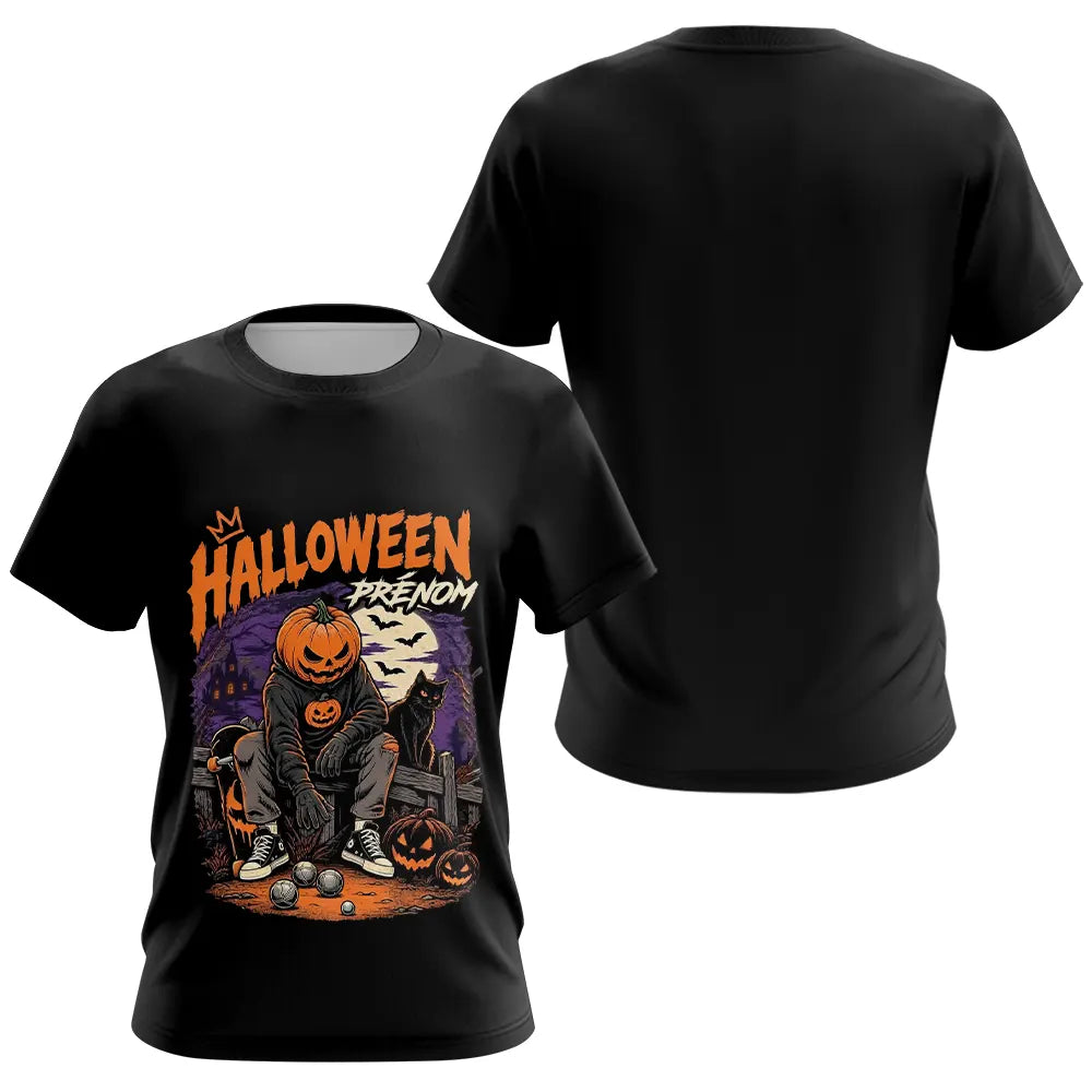 Polo Noir Pétanque Avec Prénom - Design Halloween Exclusif - T-Shirt Femme