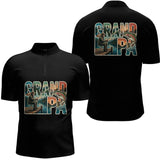 Polo Noir Passion Pêche Grand Père - Idée Cadeau Homme - Polo Zippé Homme