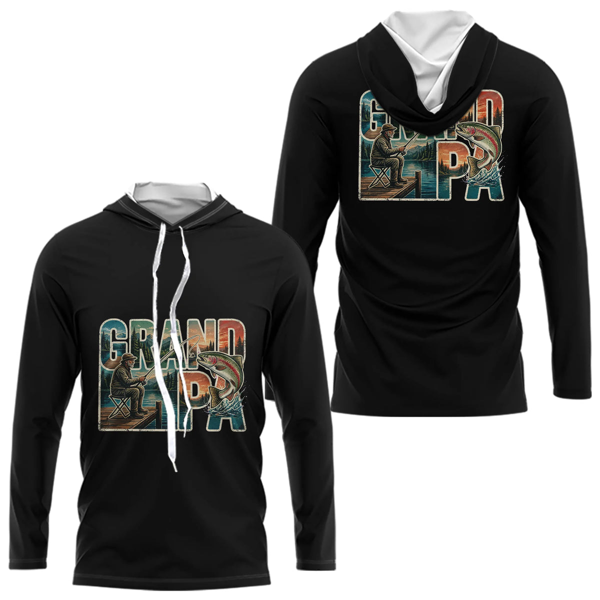 Polo Noir Passion Pêche Grand Père - Idée Cadeau Homme - Sweat Homme