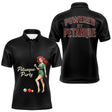 Polo Noir Rétro "Powered by Pétanque" - Homme Femme Cadeau - Polo Homme