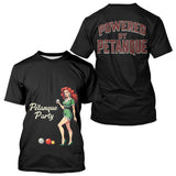 Polo Noir Rétro "Powered by Pétanque" - Homme Femme Cadeau - T-Shirt Homme