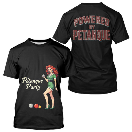 Polo Noir Rétro "Powered by Pétanque" - Homme Femme Cadeau - T-Shirt Homme