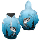 Polo Pêche Bass Personnalisé - Bleuté Imprimé 3D - Hoodie Homme
