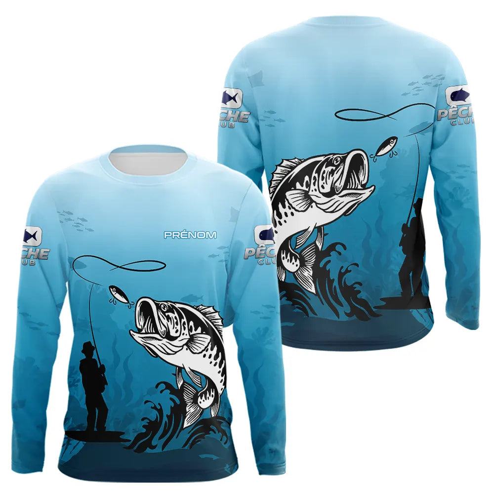 Polo Pêche Bass Personnalisé - Bleuté Imprimé 3D - Long Sleeves Homme