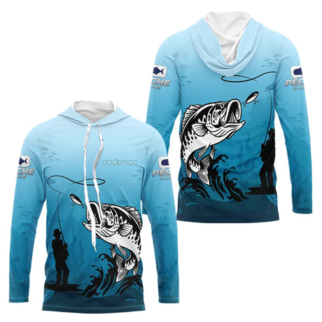 Polo Pêche Bass Personnalisé - Bleuté Imprimé 3D - Long Sleeves Hoodie Homme