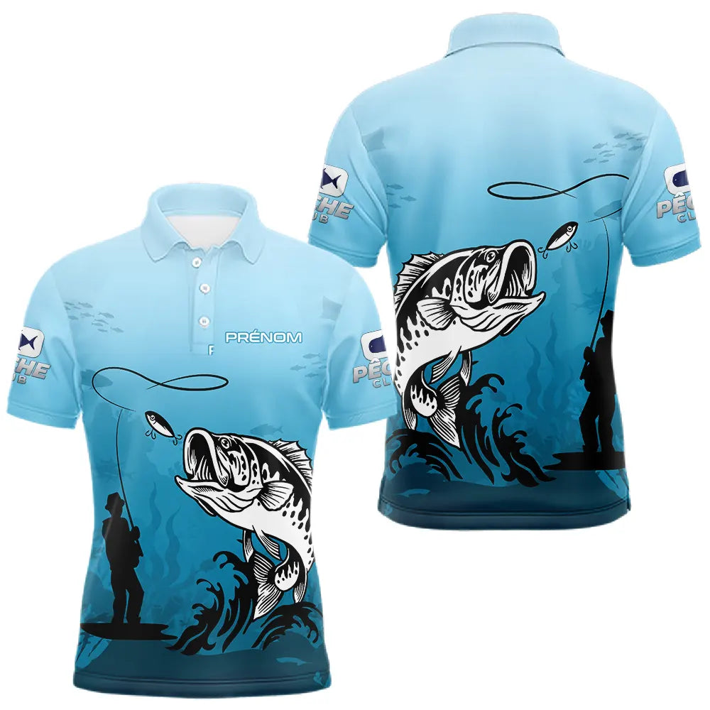 Polo Pêche Bass Personnalisé - Bleuté Imprimé 3D - Polo Homme