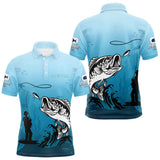 Polo Pêche Bass Personnalisé - Bleuté Imprimé 3D - Polo Homme
