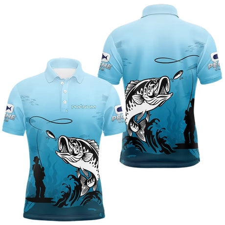 Polo Pêche Bass Personnalisé - Bleuté Imprimé 3D - Polo Homme