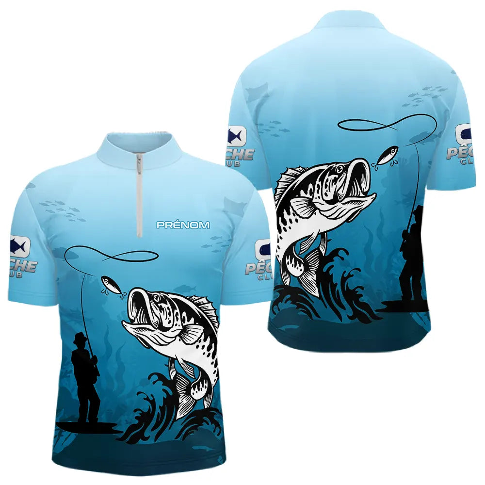 Polo Pêche Bass Personnalisé - Bleuté Imprimé 3D - Polo Zippé Homme