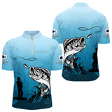 Polo Pêche Bass Personnalisé - Bleuté Imprimé 3D - Polo Zippé Homme