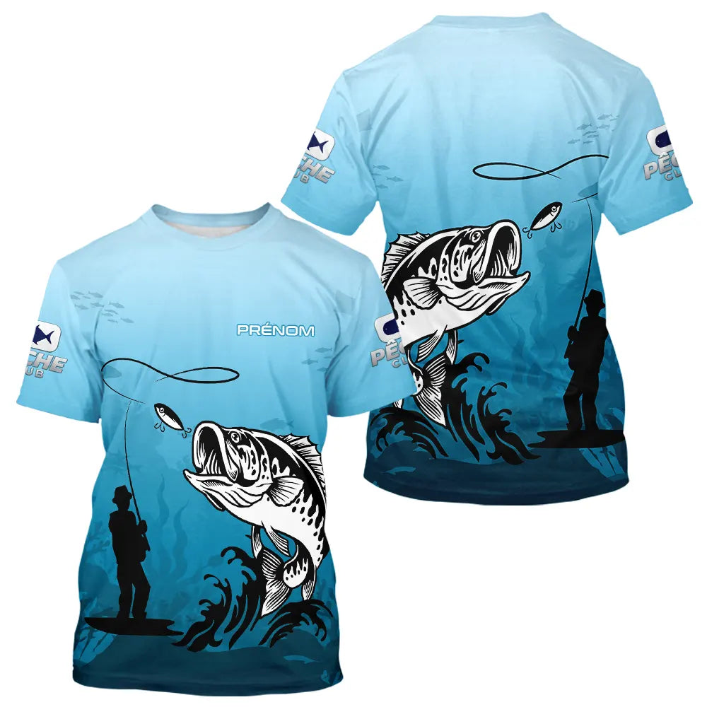 Polo Pêche Bass Personnalisé - Bleuté Imprimé 3D - T-Shirt Homme