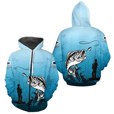 Polo Pêche Bass Personnalisé - Bleuté Imprimé 3D - Zippé Hoodie Homme